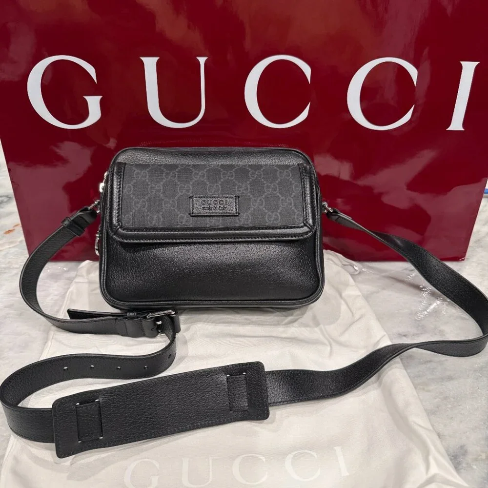 GUCCI 795464 GG Supreme Leather & Canvas Crossbody Bag, ships from USA